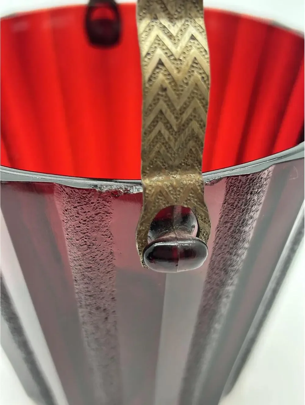 Vintage Ruby Red Glass Ice Bucket- metal Handle